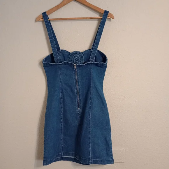 Anthropologie Porridge Rosette Denim Slim Mini Dress feminine romantic - Picture 5 of 11